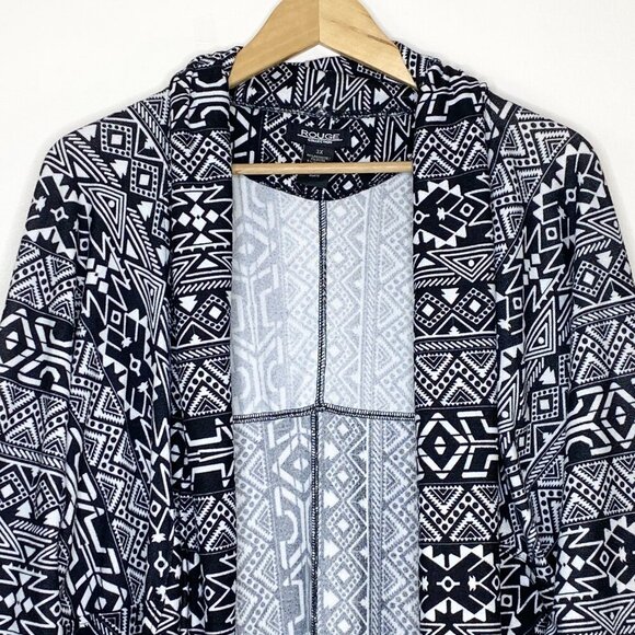Rouge Collection Women's 3X Black White Aztec Print Long Cardigan Plus Size Boho - Picture 2 of 8